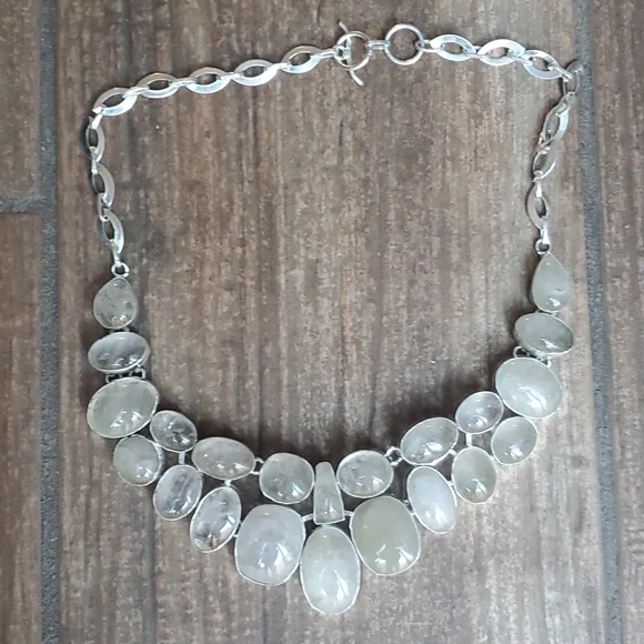 New Oversized Golden Rutile 925 Silver Statement Necklace. - Picture 9 of 16